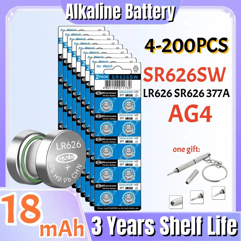4-200Pcs AG4 LR626 อัลคาไลน์นาฬิกาแบตเตอรี่ 377 SR626SW 177 626A 377A CX66W 1.55V สําหรับของเล่นเครื