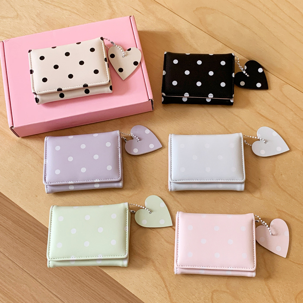 Polka Dot พิมพ์กระเป๋าสตางค์ผู้หญิงพับ PU หนัง Multi Card Case ความจุขนาดใหญ่กระเป๋าสตางค์เงินสด