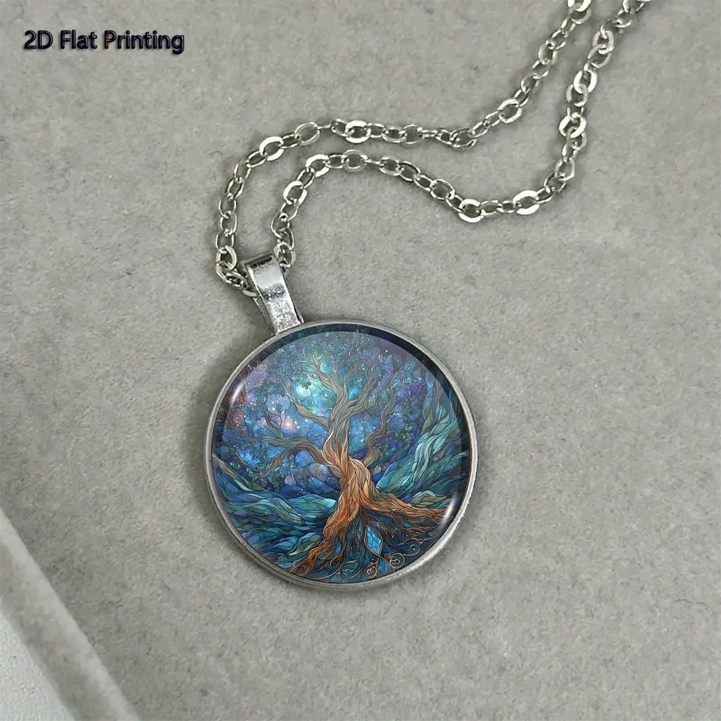 JIT 1PC Blue Galaxy Tree of Life Stained Glass Style สร้อยคอเหมาะสําหรับผู้หญิง