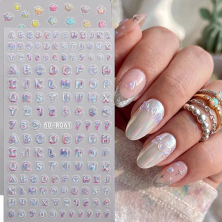 HAMA 5D Coquette สติกเกอร์เล็บน่ารัก Jelly Ribbon Star ตัวอักษรหมี Kawaii สไตล์เกาหลี Aurora 3D บรรเทา Self-Adhesive เล็บ Decals