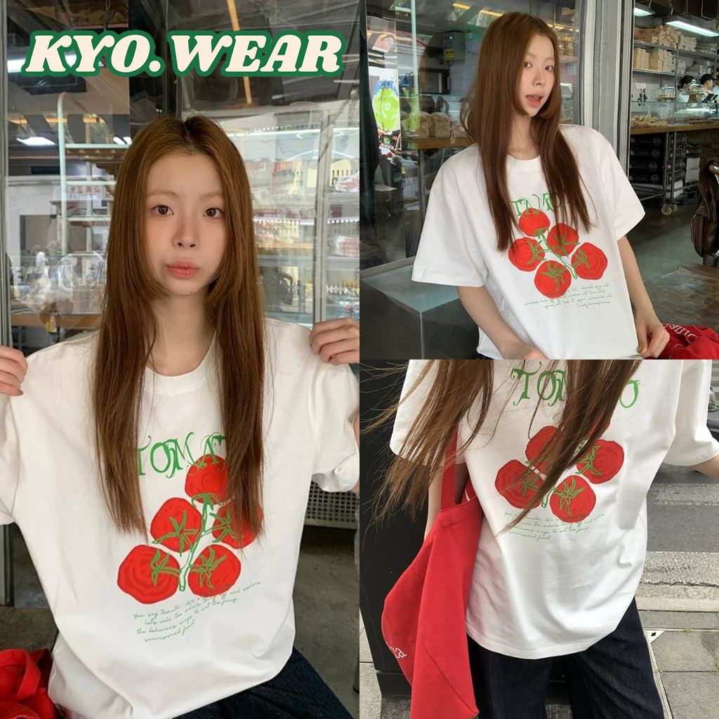 KYO ✨【ส่งจากไทย】สื้อยืด oversize เสื้อแฟชั่น เกาหลี สตรีท ใส่สบาย โคตรนุ่ม ผ้าคอตตอน100% ลาย "TOMATO"