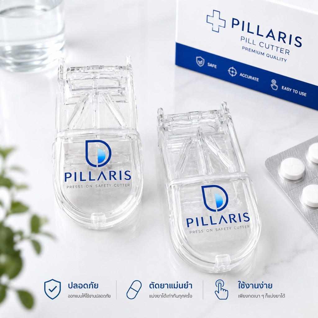 กล่องตัดยา พร้อมช่องแบ่งยา แบบพกพา PILLARIS