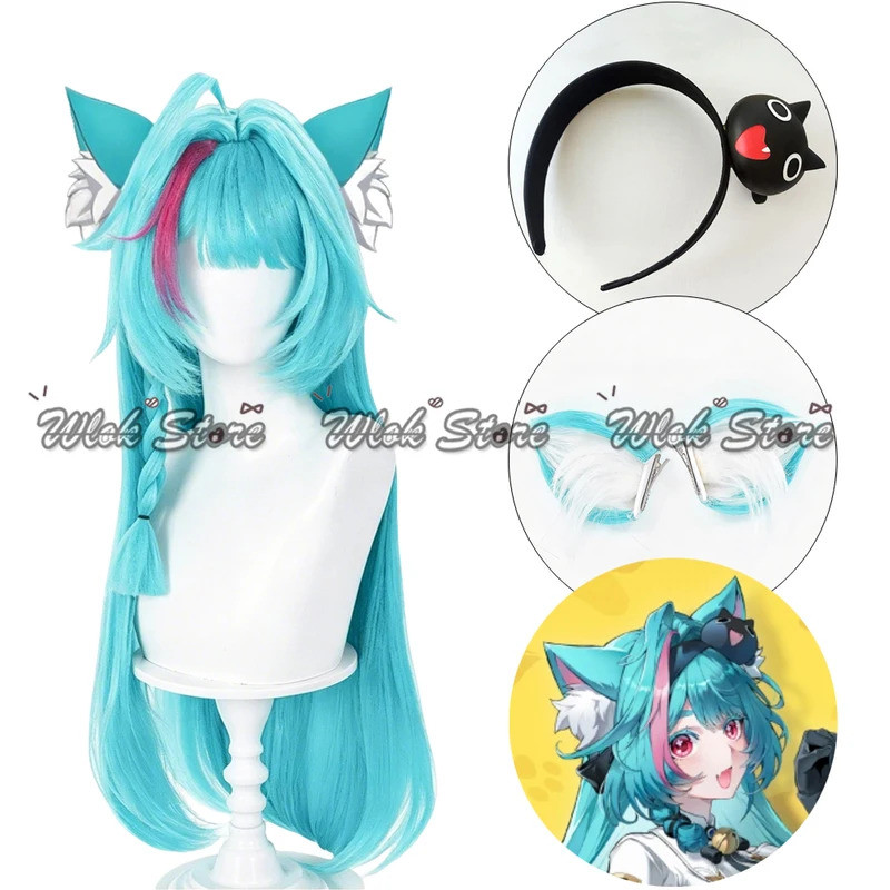 เกมไม่เคยนิรันดร์ NTE Mint คอสเพลย์วิกผมสีฟ้าผมหูผู้หญิง Headwear Cat Hairband สําหรับปาร์ตี้ฮาโลวีน
