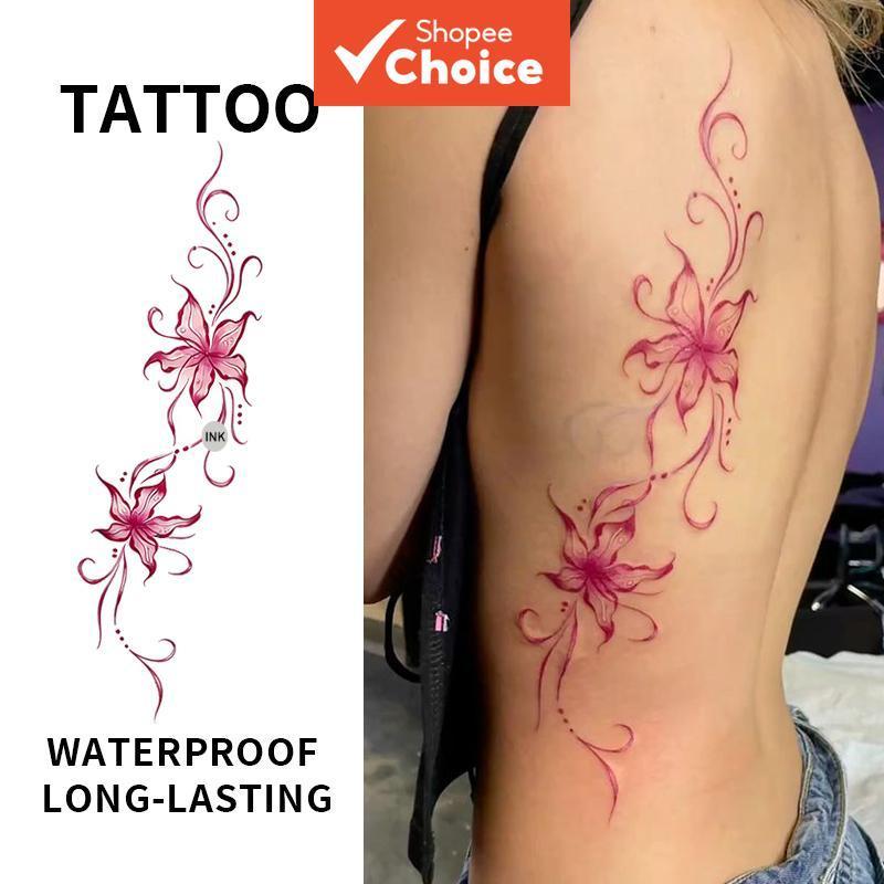 สติ๊กเกอร์รอยสักชั่วคราว Red Ink Floral Design กันน้ํารอยสักปลอมสําหรับเด็กผู้หญิงปาร์ตี้ฮาโลวีน