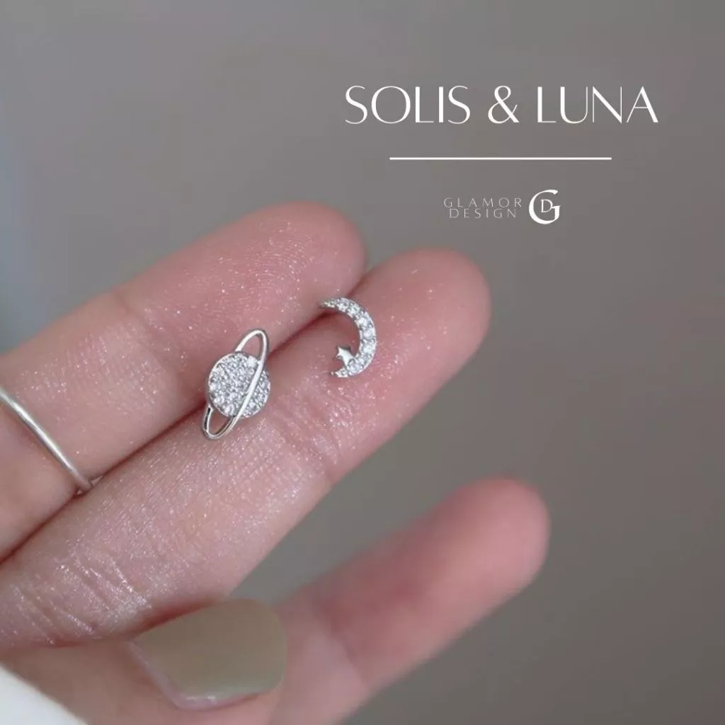 YY.Fashion✨ ต่างหูเงินแท้ Solis & Luna ซีรีส์ Planet ต่างหูเพชรแฟชั่น จี้พระจันทร์ ดาวเสาร์ E016