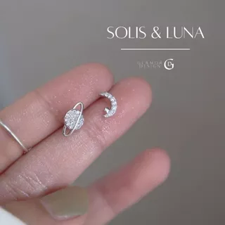 YY.Fashion✨ ต่างหูเงินแท้ Solis & Luna ซีรีส์ Planet ต่างหูเพชรแฟชั่น จี้พระจันทร์ ดาวเสาร์ E016