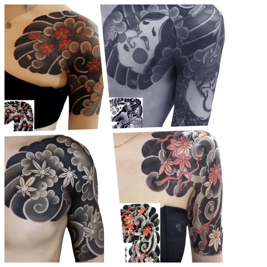 ปลอดสารพิษเป็นมิตรกับสิ่งแวดล้อม ins Style Dark Series 3D Tattoo Stickers สติ๊กเกอร์รอยสัก KA3G
