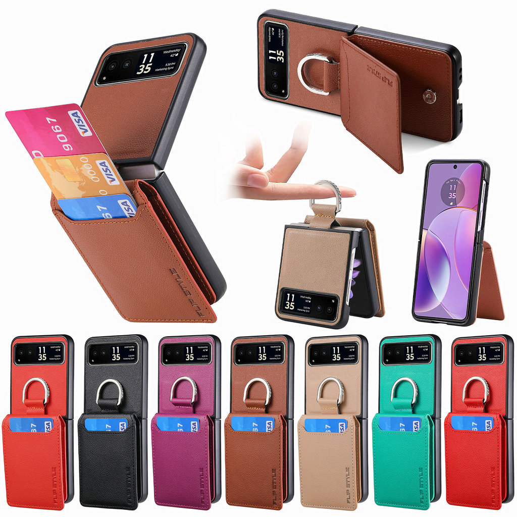 หนังแท้ Motorola Razr 60 50 40 60Ulrta 60Pro เคสโทรศัพท์พร้อมช่องใส่การ์ดแหวนกันกระแทกพับฝาครอบป้องกัน