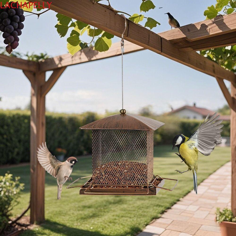 LACHAPELLY Garden Bird Feeder, อุปกรณ์ให้อาหารนกสําหรับงานหนักความจุขนาดใหญ่, Birdhouse Iron Squirre