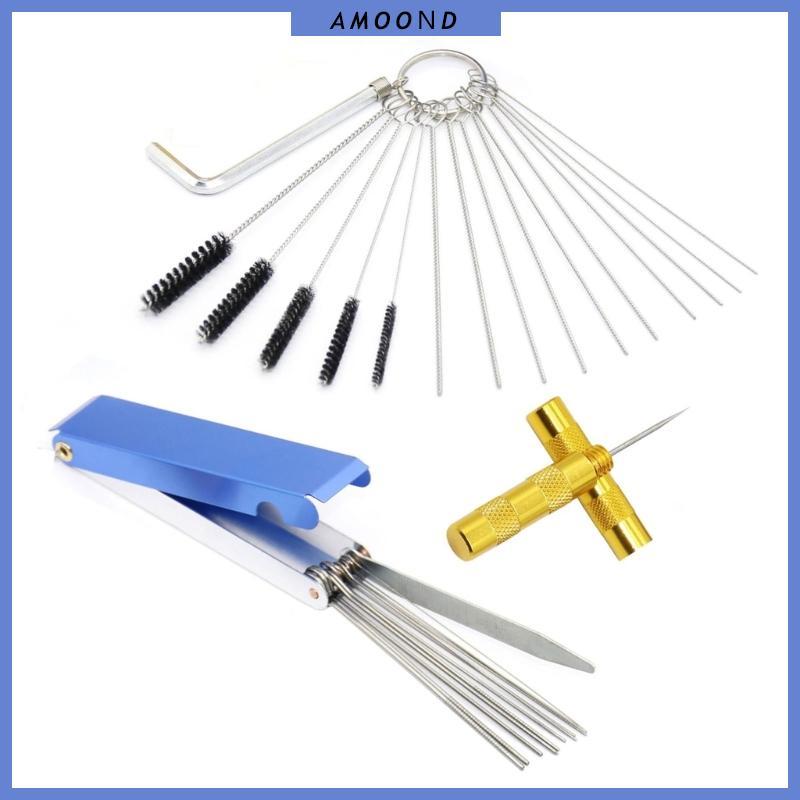 AMOOND Aluminium Carburettor Service Package ชุดทําความสะอาด 5 แปรง 10 ชุดประแจเข็ม