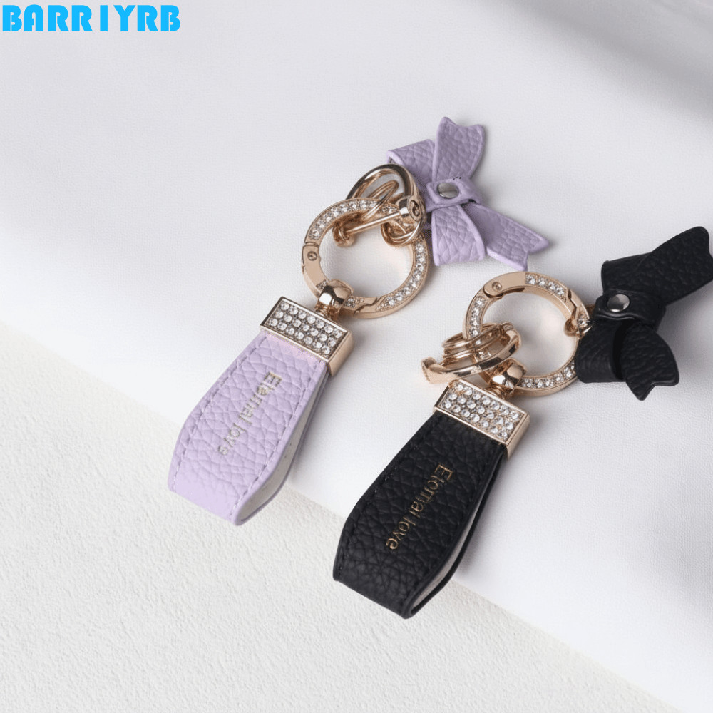 BARR1YRB หรูหราพวงกุญแจหนังแท้, Matte Buckle Key Organizer หนังพวงกุญแจรถ,บุคลิกภาพจี้ Key Holder พวงกุญแจผีเสื้อ Rhinestone ของขวัญเล็กๆ
