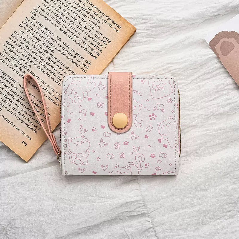 กระเป๋าสตางค์ผู้หญิงสไตล์ญี่ปุ่นแบบสั้นลายน่ารักสำหรับนักเรียนกระเป๋าเหรียญและบัตร