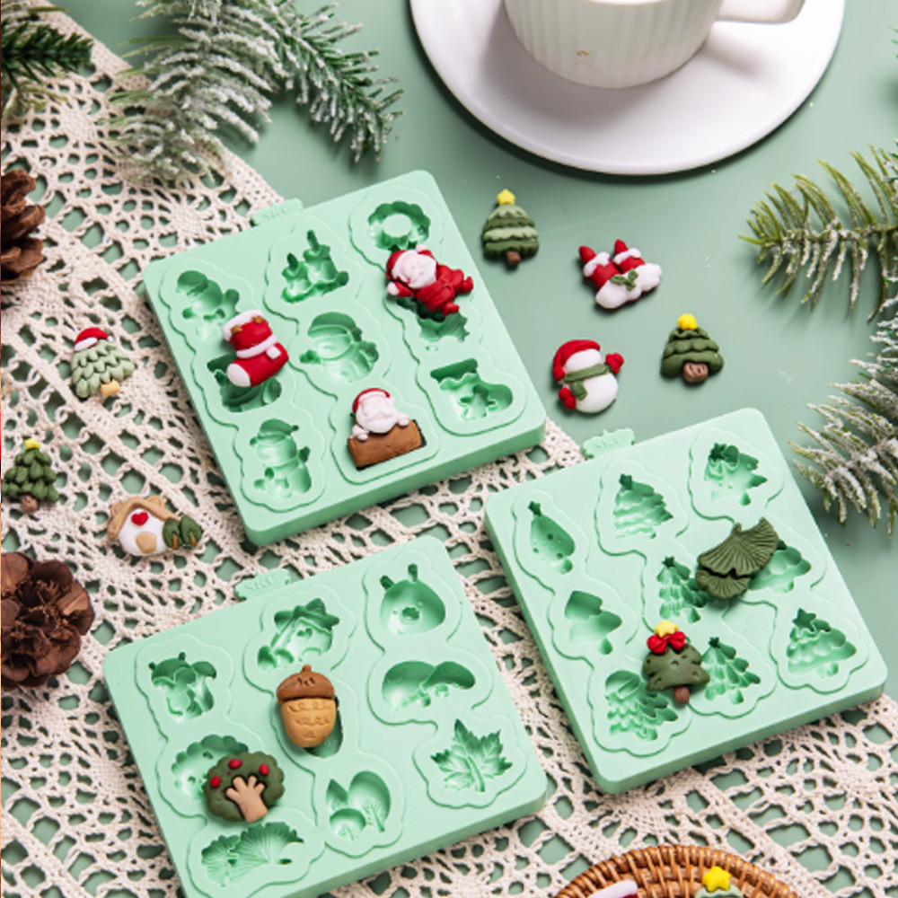 KAILAEN 8 รูปแบบขนาดเล็กธีมคริสต์มาสซิลิโคน Fondant แม่พิมพ์ Santa Claus,Tree,Pinecone,Wreath Multi รูปแบบแม่พิมพ์ DIY Clay,Fondant,Gum วางเค้กตกแต่ง,Cupcake Topper - รูปที่ 6