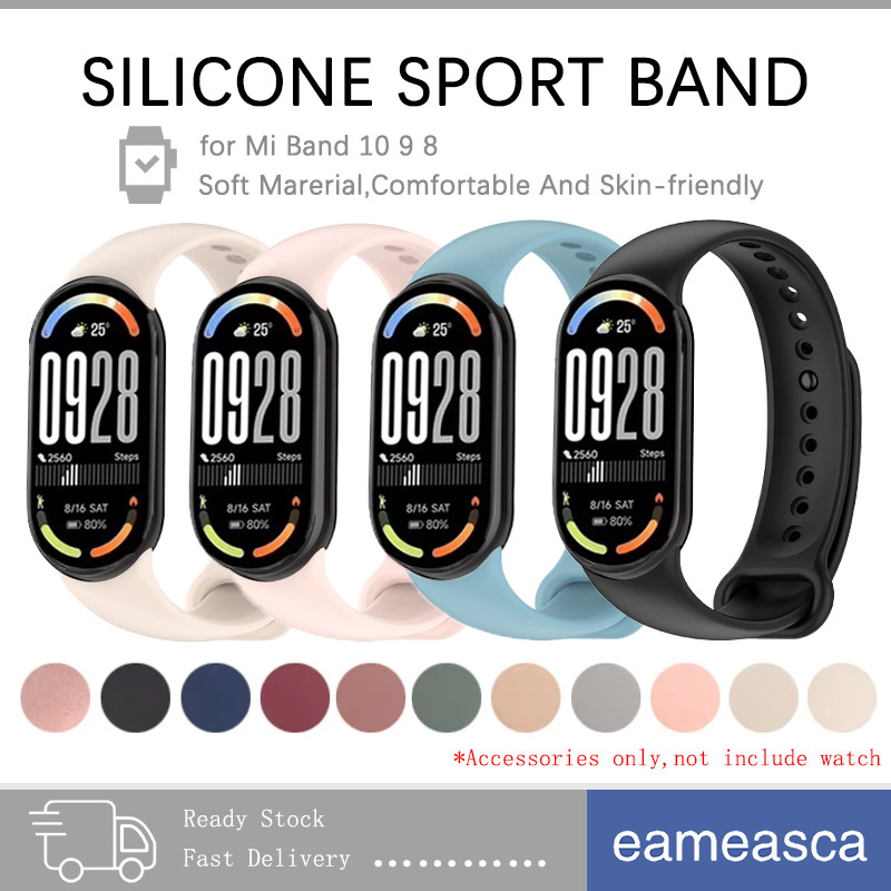 สายรัดซิลิโคนสำหรับ for Smartwatch Xiaomi Mi Band 10 9 8 สายยาง สายรัดสปอร์ต สำหรับ for Miband 10 9 8 NFC