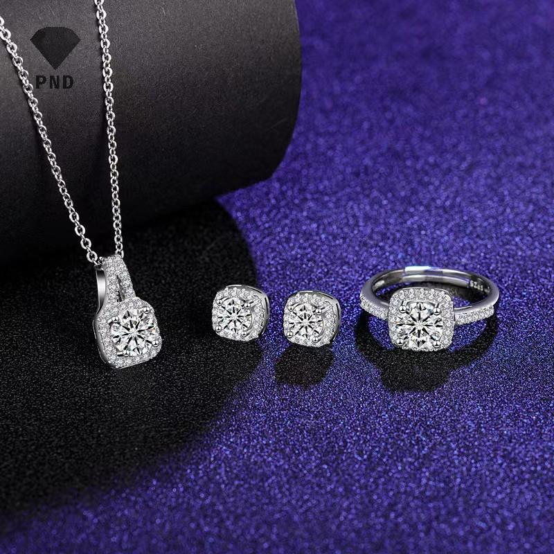 PND แฟชั่นเกาหลี Square Zircon จี้สร้อยคอสําหรับผู้หญิงประณีตหรูหราอเนกประสงค์สไตล์สร้อยคอต่างหูแหวน