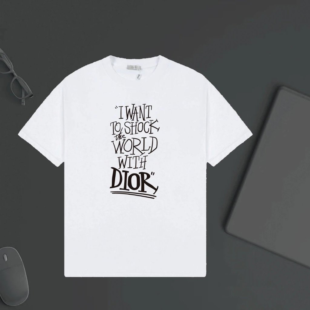 DIOR/DIOR/2026 ต้นฤดูใบไม้ผลิสไตล์ใหม่เสื้อยืดแขนสั้นผู้ชายสไตล์ผู้หญิงคู่ลําลองขนาดใหญ่หรูหรา Commu