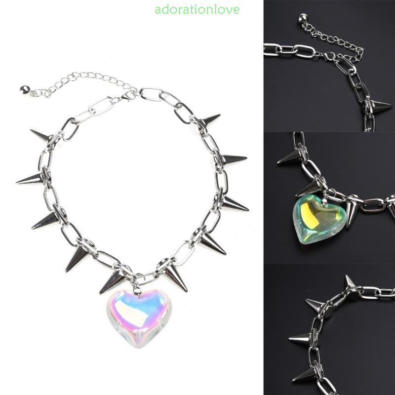 Ador สร้อยคอจี้หัวใจ Rivets Choker Clavicle Chain Y2k เครื่องประดับ Family-Decor