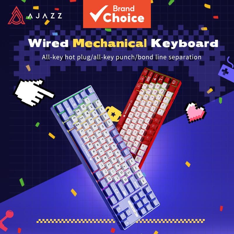 AJAZZ AK870MC คีย์บอร์ดแบบมีสายแบบแมคคานิคอล สวิตช์ดาวเทียม 87 ปุ่ม สลับร้อนได้ ไฟสีผสม สําหรับเล่นเ