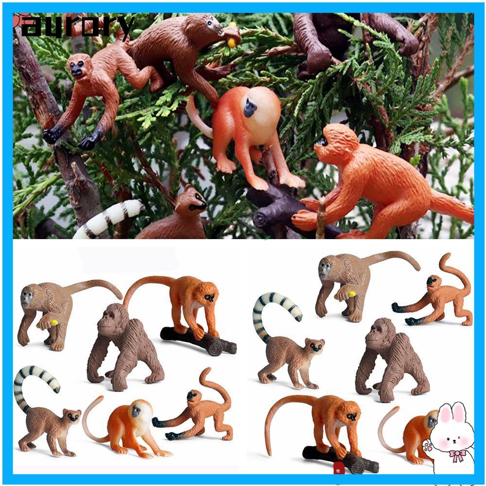 AURORY 6PCS Orangutans ตุ๊กตาสมจริงวิทยาศาสตร์จําลอง Gibbon Cubs