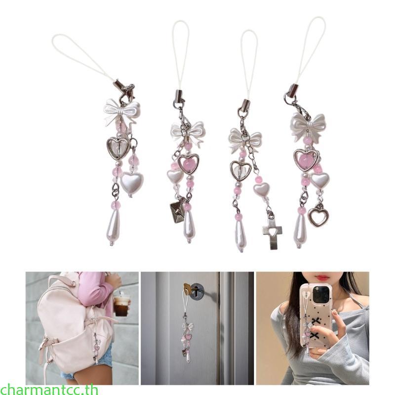 Charmantcc Trend Bowknot Phone Charm สําหรับผู้หญิงลูกปัดพวงกุญแจกระเป๋ากระเป๋าเป้สะพายหลังกระเป๋าสต