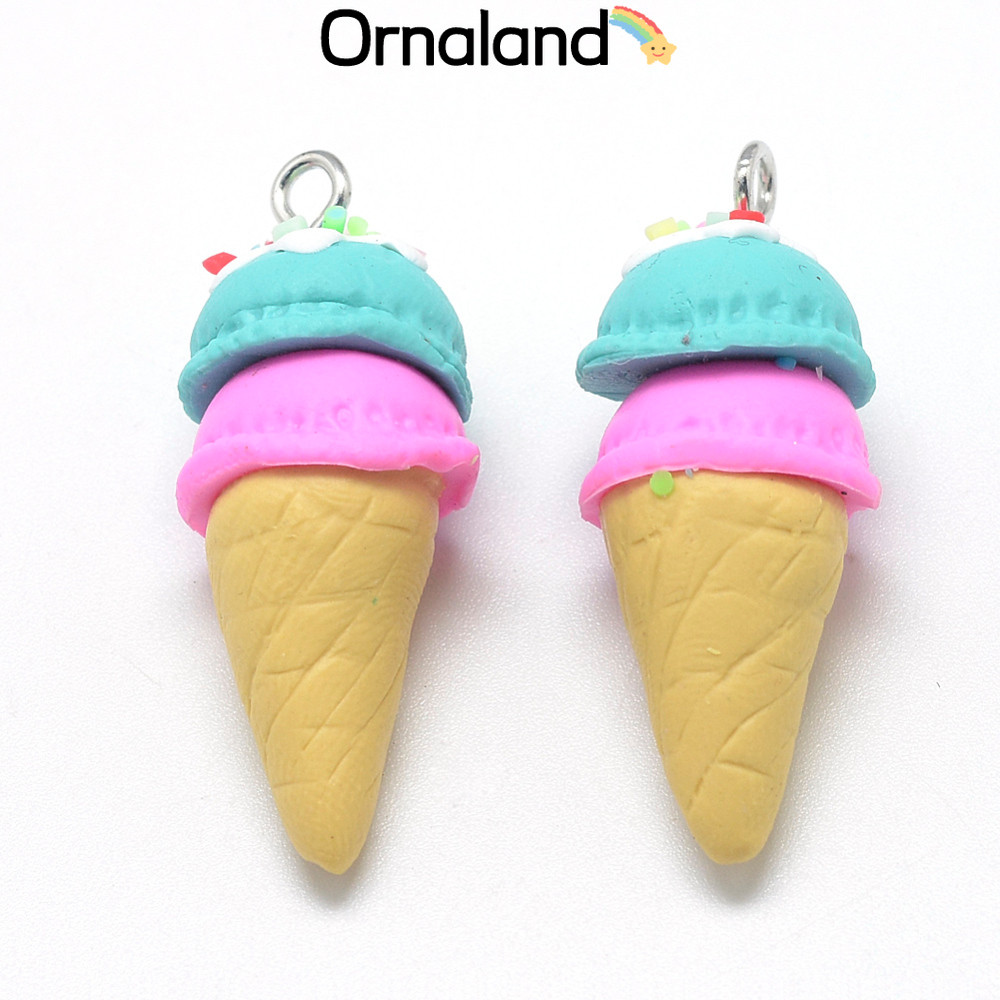 จี้ไอศกรีมสีฟ้าน้ำเงิน handmade polymer clay ขนาด 37-40x14-16 มม. พร้อมรู 2 มม.