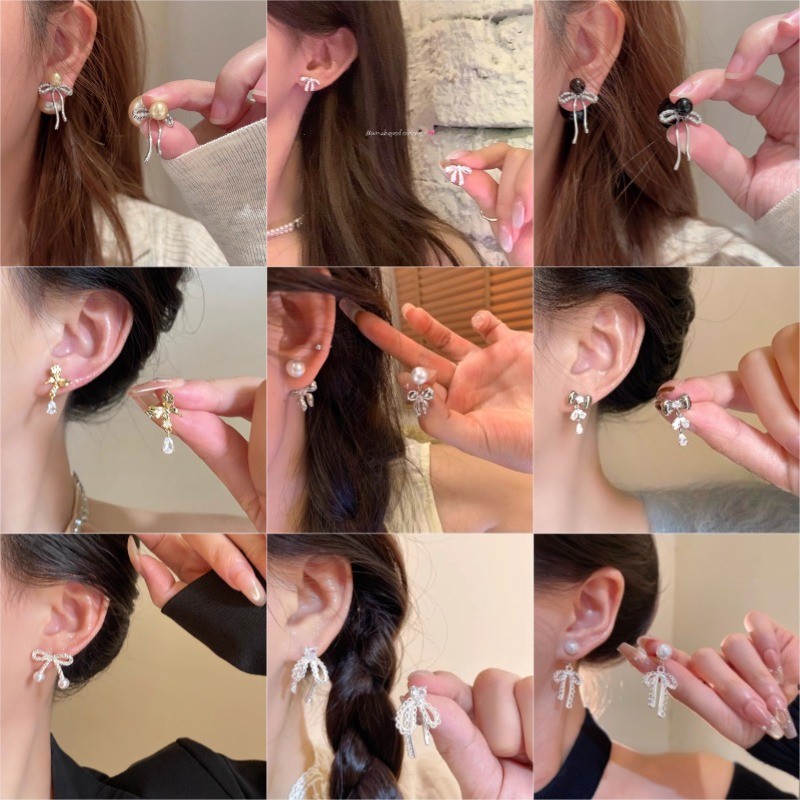 ต่างหูสไตล์เกาหลี Bow Lace Pearl Stud สำหรับนักเรียนหญิง ออกแบบอย่างประณีตด้วย Zirconia เป็นของขวัญที่หวานแหวว