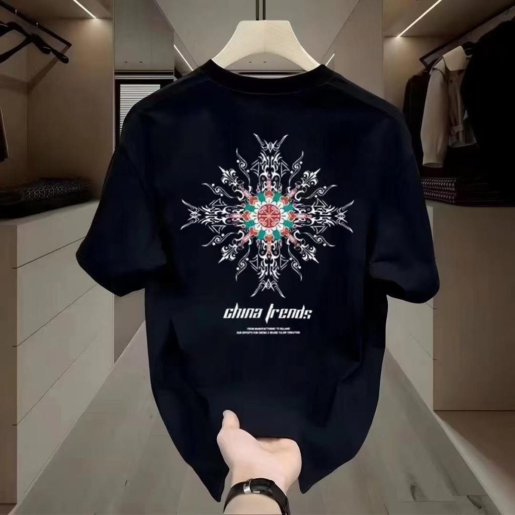 เกาหลีเกาหลี2026ผ้าฝ้ายหนักแขนสั้นเสื้อยืดผู้ชายฤดูร้อน2025สไตล์ใหม่ถนนสวม คนพาล หล่อพิมพ์หลวมรอบคอส