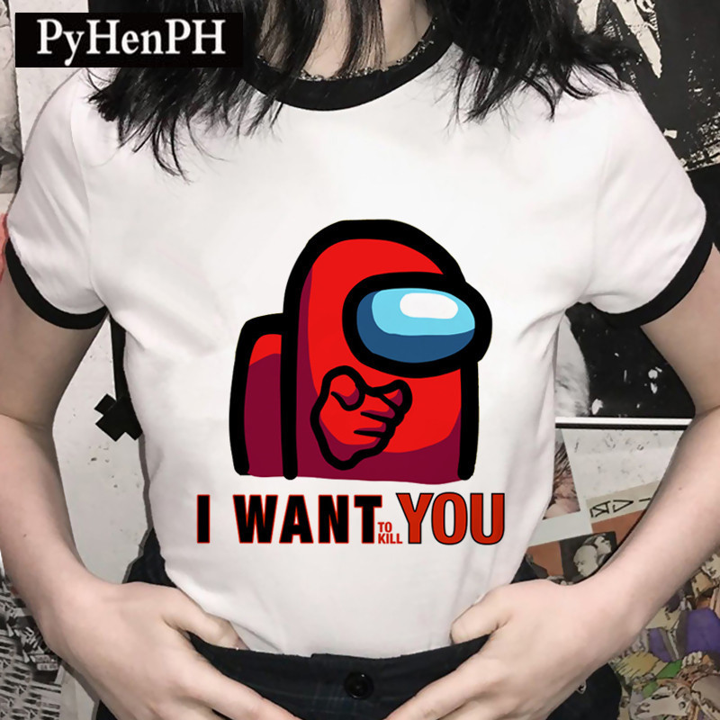2026 แฟชั่น 2026Among Us T เสื้อ Super Hot เกม Merchandise เสื้อยืดแฟชั่นสวมใส่ขอบสีดําผู้หญิง Retro