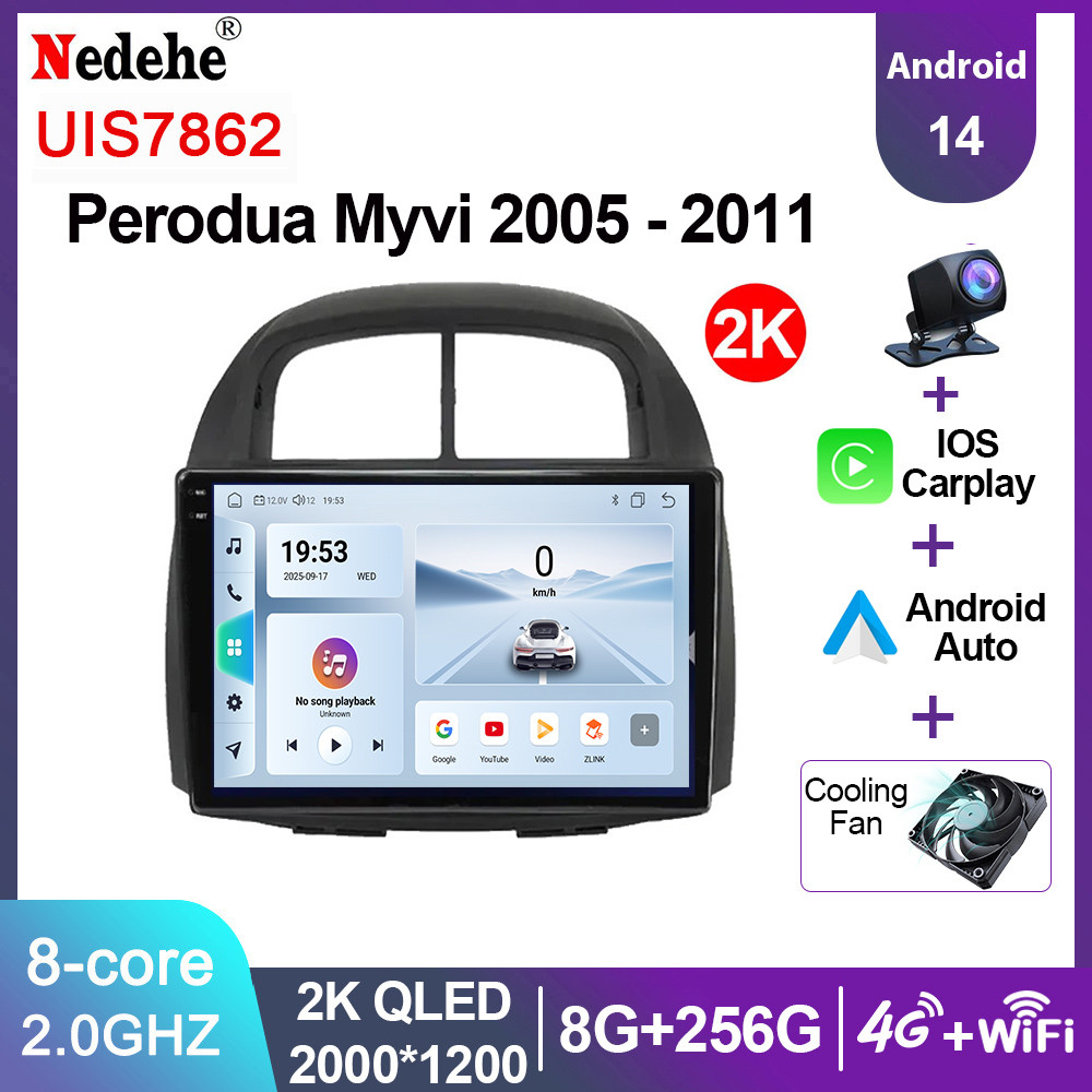 7862 Perodua Myvi 05-11 เครื่องเล่น Android 2din Carplay 2K QLED หน้าจอ Android 14 Wifi 4G 360 ฟังก์