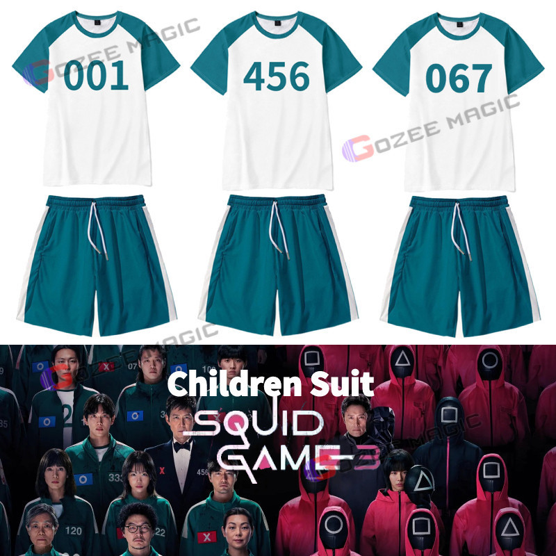 ฤดูกาล 3 Seong Gi-hun คอสเพลย์เครื่องแต่งกายเสื้อยืดกางเกงขาสั้น Netflix ปลาหมึกเกมปลอมตัวปาร์ตี้ฮาโ