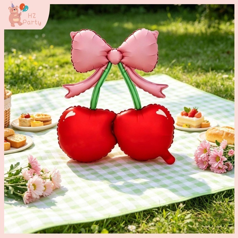ลูกโป่งเชอร์รี่และโบว์สไตล์ Coquette บอลลูนปาร์ตี้สีชมพูและสีแดงสําหรับ Bachelorette