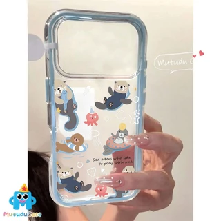 สำหรับ IPhone 16 17 15 Air 11 13 XR 12 14 Pro Max XS X Max 16 14 15 Plus เคส 2 in 1โปร่งใส ลายนากการ์ตูน น่ารัก สไตล์ฮิต