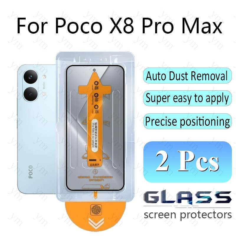 2 ชิ้น ฟิล์ม ฟิล์มกระจก Poco X8 Pro Max HD One-คลิกฝุ่นฟรีกระจกนิรภัยป้องกันหน้าจอป้องกันฟิล์มกันกระ