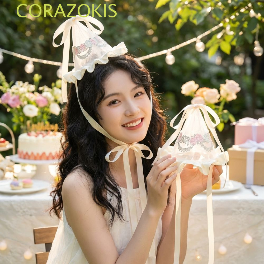 คอร์ซาโอกิส ตาข่ายวันเกิดหมวก,หมวกกรวยคลิปผมที่คาดผมปมดอกไม้,เย็บปักถักร้อยตลกด้วยริบบิ้นเจ้าหญิงหมวกเด็ก