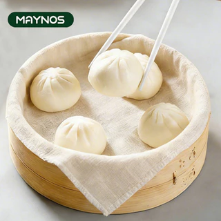 MAYNOS ผ้าฝ้ายรองนึ่งอาหาร 40x40cm แพ็ก 5 ชิ้น ผ้าคอตตอนแท้เกรดอาหาร ซักซ้ำได้ ผ้าอเนกประสงค์