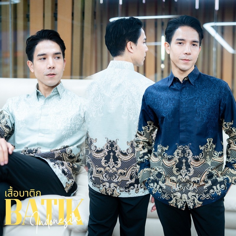 เสื้อบาติคอินโดนีเซีย คอปก ดีไซน์เท่ๆ KR56 รุสมีนีมุสลิม