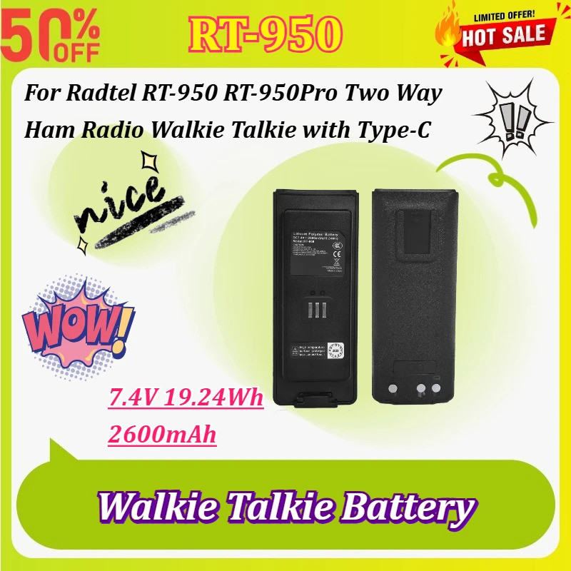RT-950 7.4V 19.24Wh 2600mAh Li-ion เปลี่ยนแบตเตอรี่สําหรับ Radtel RT-950 RT-950Pro Two Way Ham วิทยุ