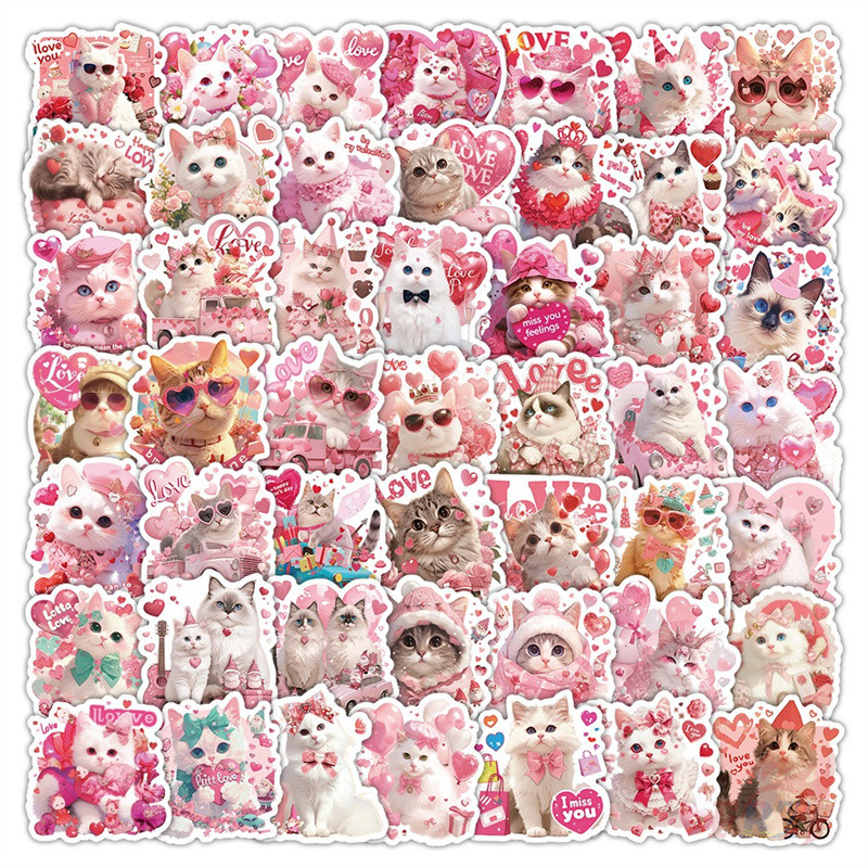 ❉ สติ๊กเกอร์แมวโรแมนติกสีชมพู ❉ 50 ชิ้น/เซ็ต DIY กันน้ําแฟชั่น Doodle Decals สติ๊กเกอร์