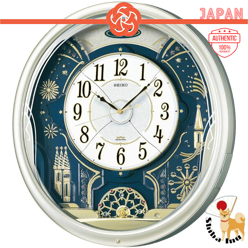 Seiko wall clock, radio-controlled analog, 6 melodies, rotating decoration, pale gold pearl, RE561H