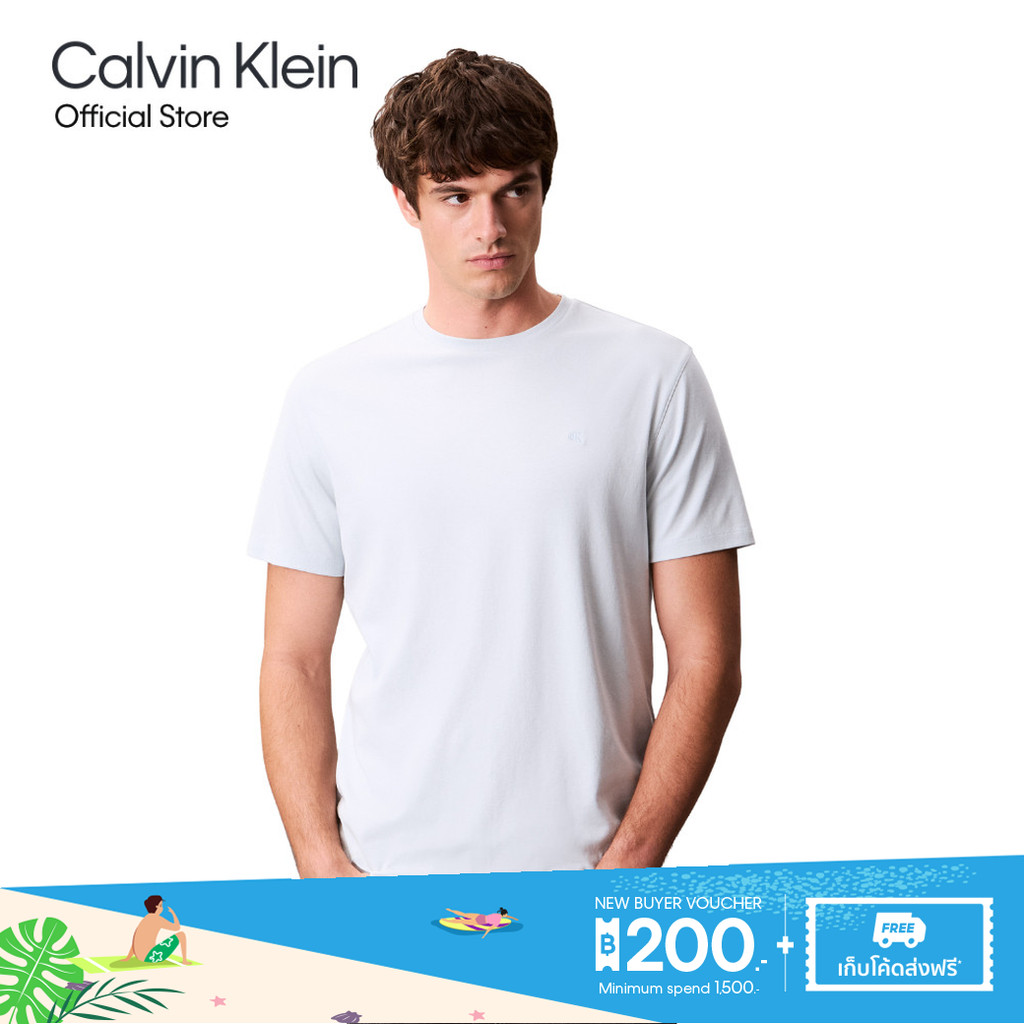CALVIN KLEIN เสื้อยืดคอกลมแขนสั้นผู้ชาย Luxury Cotton T-shirt รุ่น 4LB275G CIQ - สี Light blue