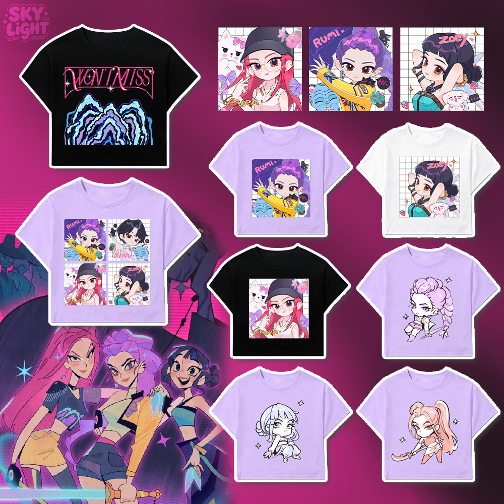 Kpop Demon Hunter Huntrix เสื้อเด็ก Mira Rumi Zoey Jinu ตัวการ์ตูน Tshirt สําหรับผู้หญิงผู้ใหญ่ Crop Top