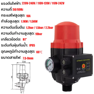 สวิทช์ปั๊มน้ำอัตโนมัติแบบมีเกจ ระบบตัดน้ำแห้ง ขนาดท่อเข้า-ออก 1นิ้ว POLO รุ่น EPC-2