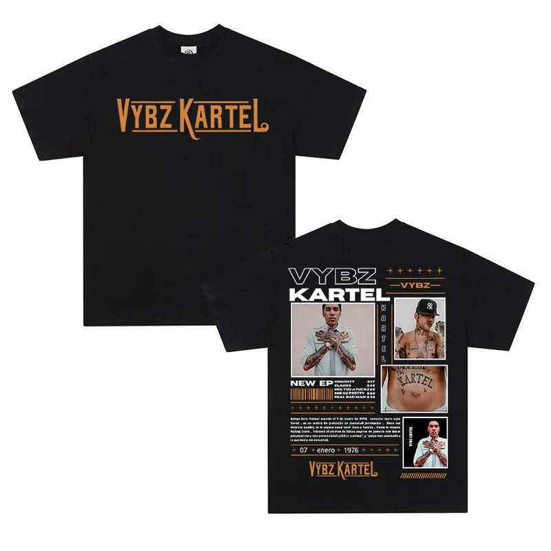 เสื้อยืดลายกราฟิกอัลบั้มทัวร์ของแร็ปเปอร์ Vybz Kartel เสื้อยืดแฟชั่นผู้ชายคุณภาพสูง ผ้าฝ้าย เสื้อยืด