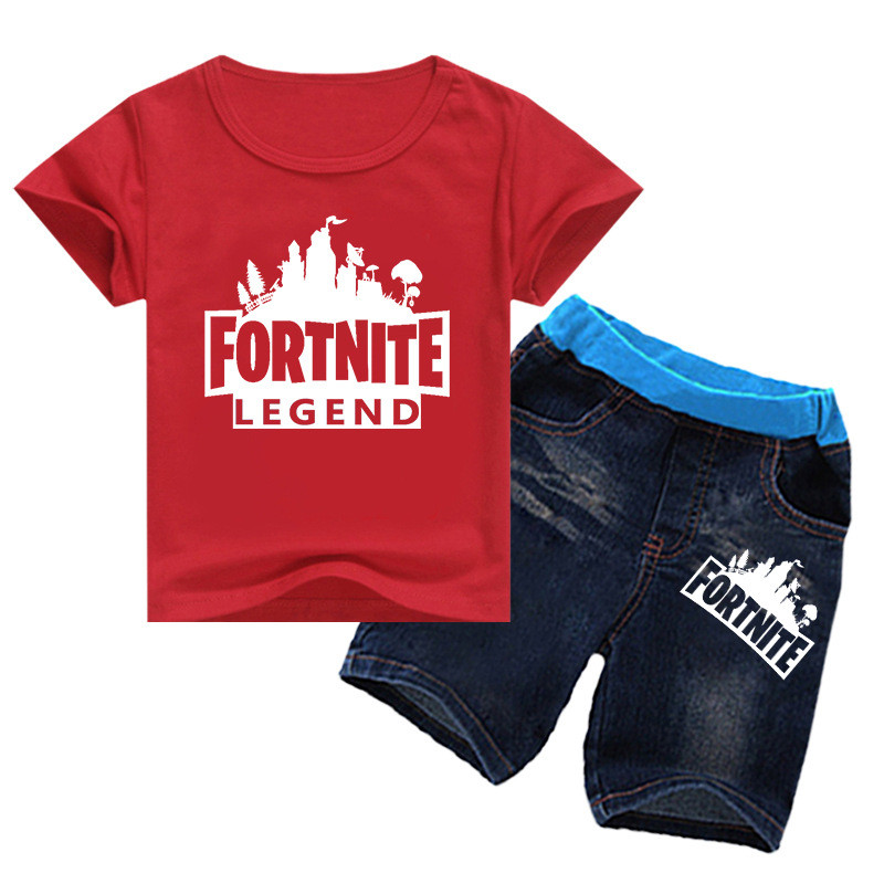 2026การค้าต่างประเทศเสื้อผ้าเด็กเสื้อยืดแขนสั้นกางเกงขาสั้นผ้ายีนส์ชุด2ชิ้น ที069ปลาค็อด ZFTC