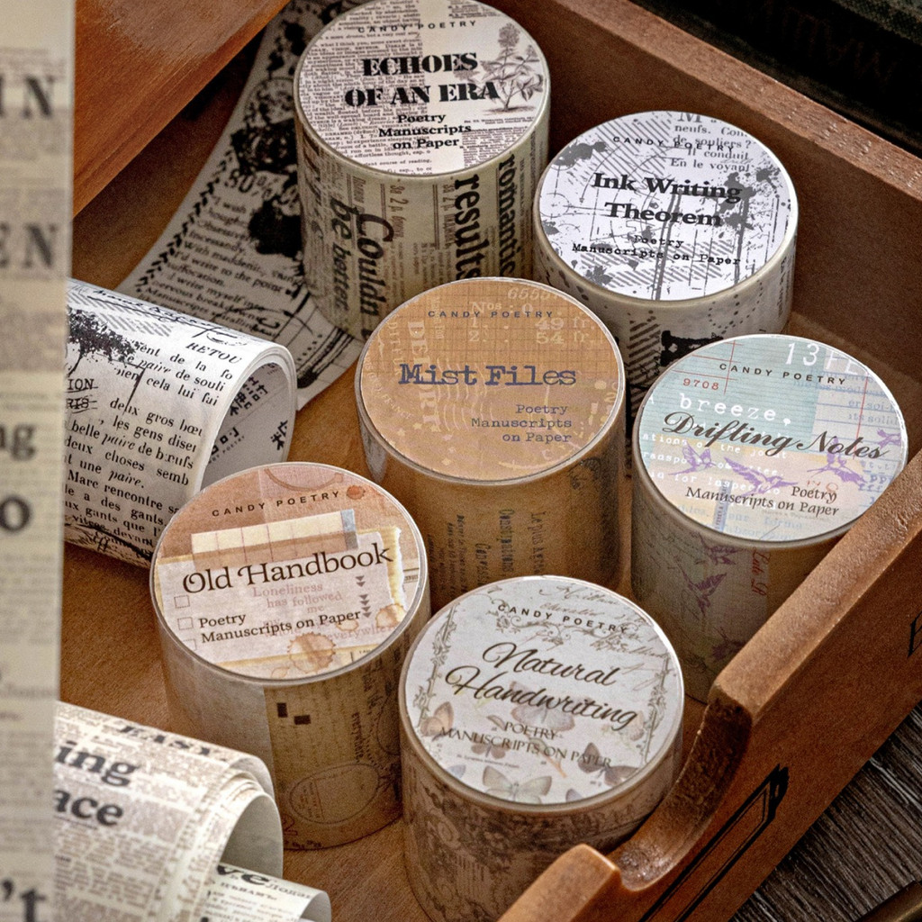 พร้อมสต็อก Retro English Washi Tape Paper Poetry Element Stickers Handbook diy ตกแต่งพื้นหลังสติกเกอ