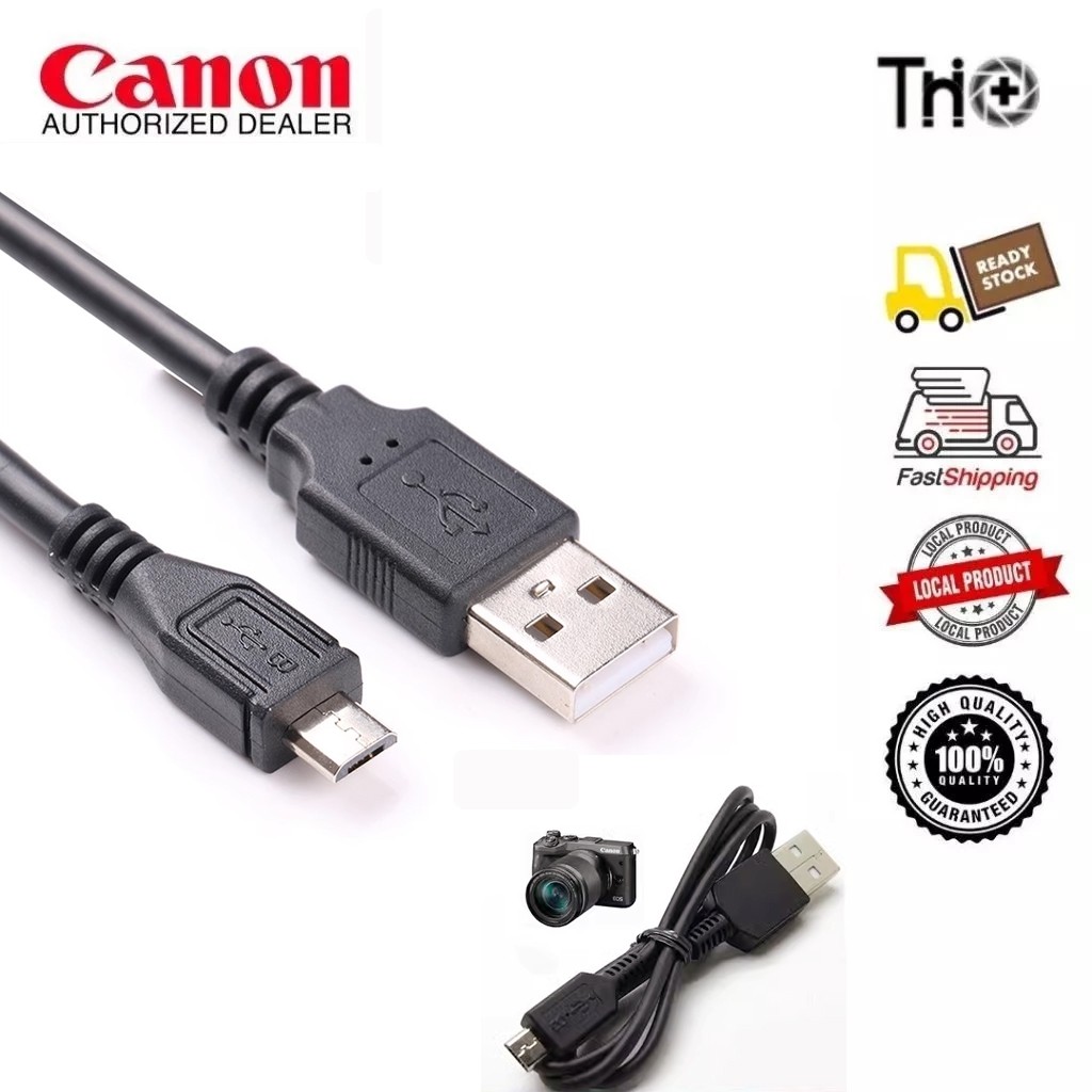 สายชาร์จ USB สำหรับกล้อง Canon for EOS M M2 M10 M50 M100 Rebel SL1 100D 90D 850D 200D II M5 M6 M50 M