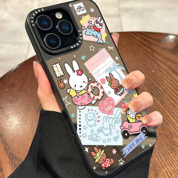 เหมาะสําหรับ Miffi Rabbit 1E เคสโทรศัพท์ Phone15promax กระจก 14plus น่ารัก 13 สาว 17 ใช้งานร่วมกับฟา