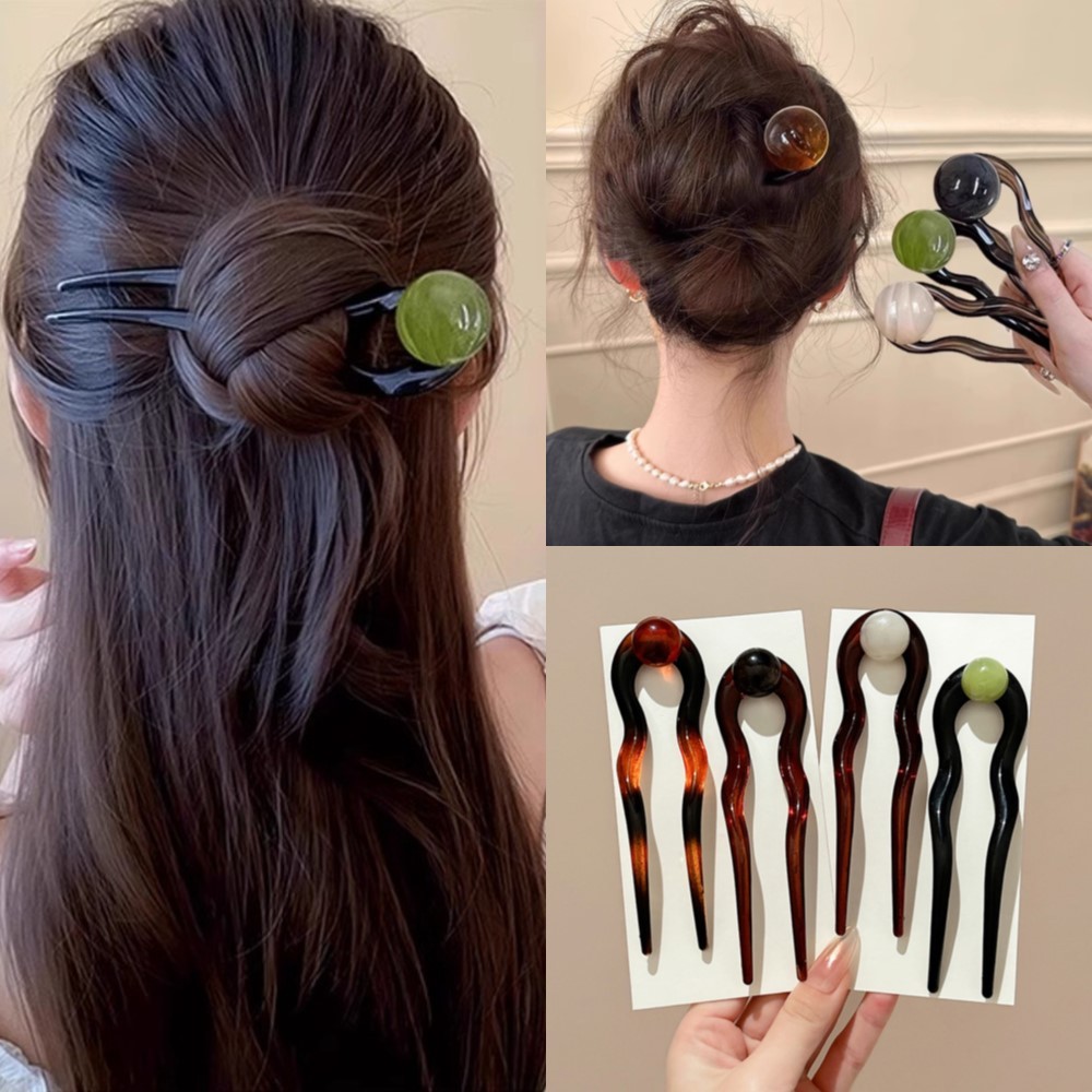 Coconut Jelly Bead Hair Pins Retro Minimalist U-Shaped High-End สําหรับผู้หญิง Top Knots