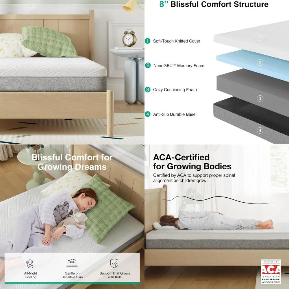 Novilla ที่นอนโฟมเมมโมรี่โฟม 8 นิ้ว - ที่นอนแบบกล่องขนาดคู่สําหรับบรรเทาความดัน, การสนับสนุนร่างกาย,