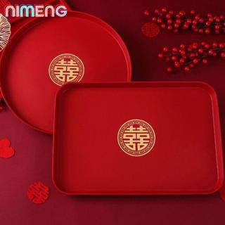 NIMENG 1 ชิ้น Xi ถาด, ตกแต่งงานรื่นเริงอุปกรณ์ถาดสีแดง, งานแ…